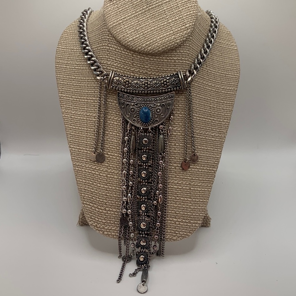 Vintage Bohemian Silvertone tassel Necklace - Picture 1 of 4